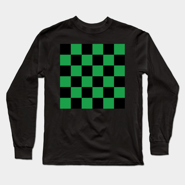 Black and green checkerboard print Long Sleeve T-Shirt by bettyretro